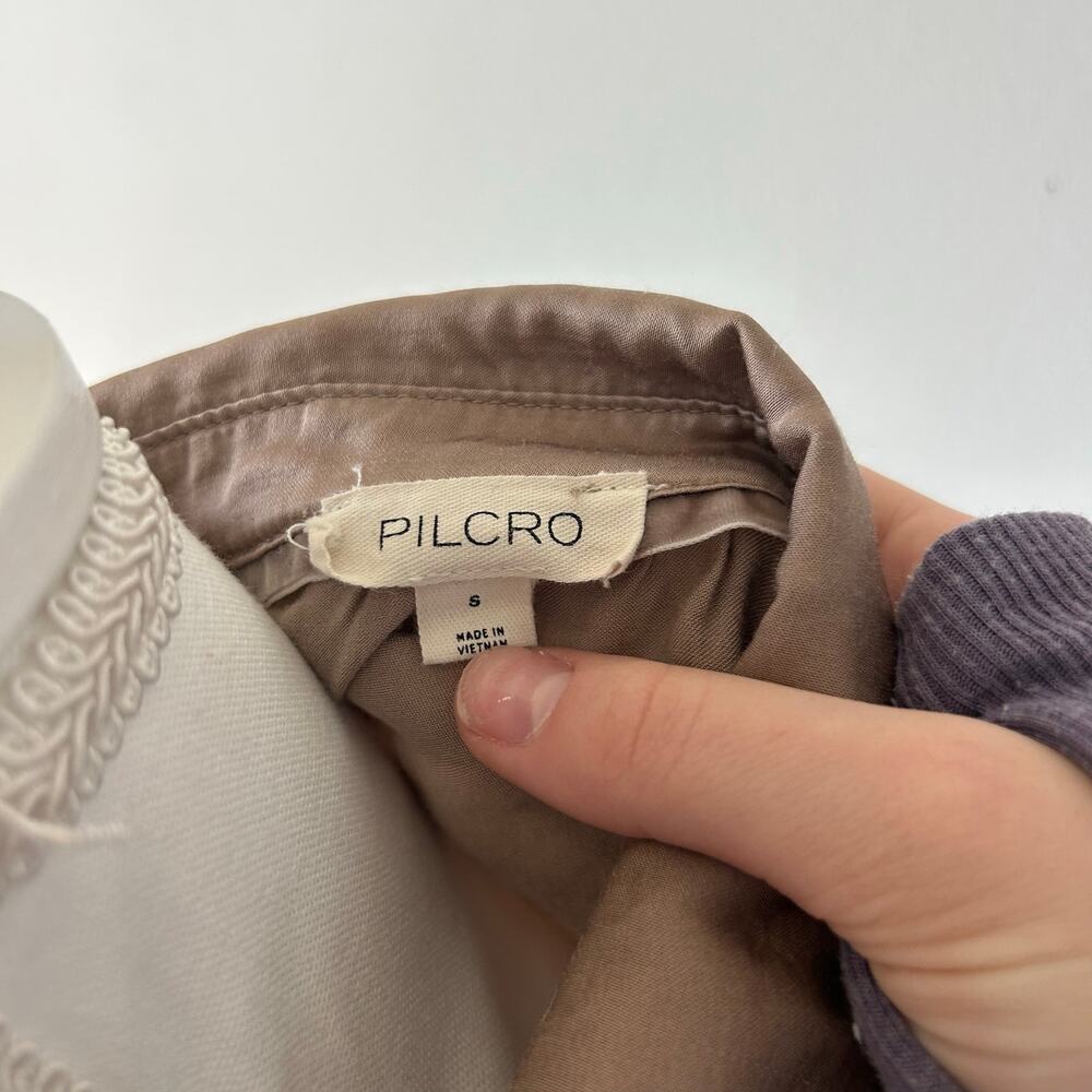 Pilcro Tan Camel Satin Button Up Blouse Top Career Wear Business Casual Size S - Picture 6 of 9
